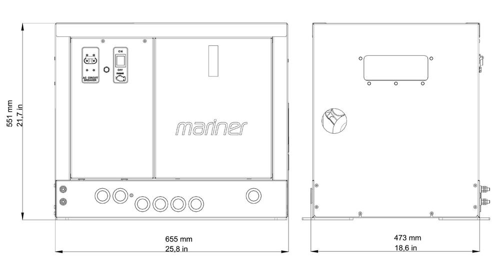 GENERADOR MASE GENERATORS - MARINER 710 S - 7.1 kW - 60Hz - 3600 RPM mariner-560-s - DIMENSIONS